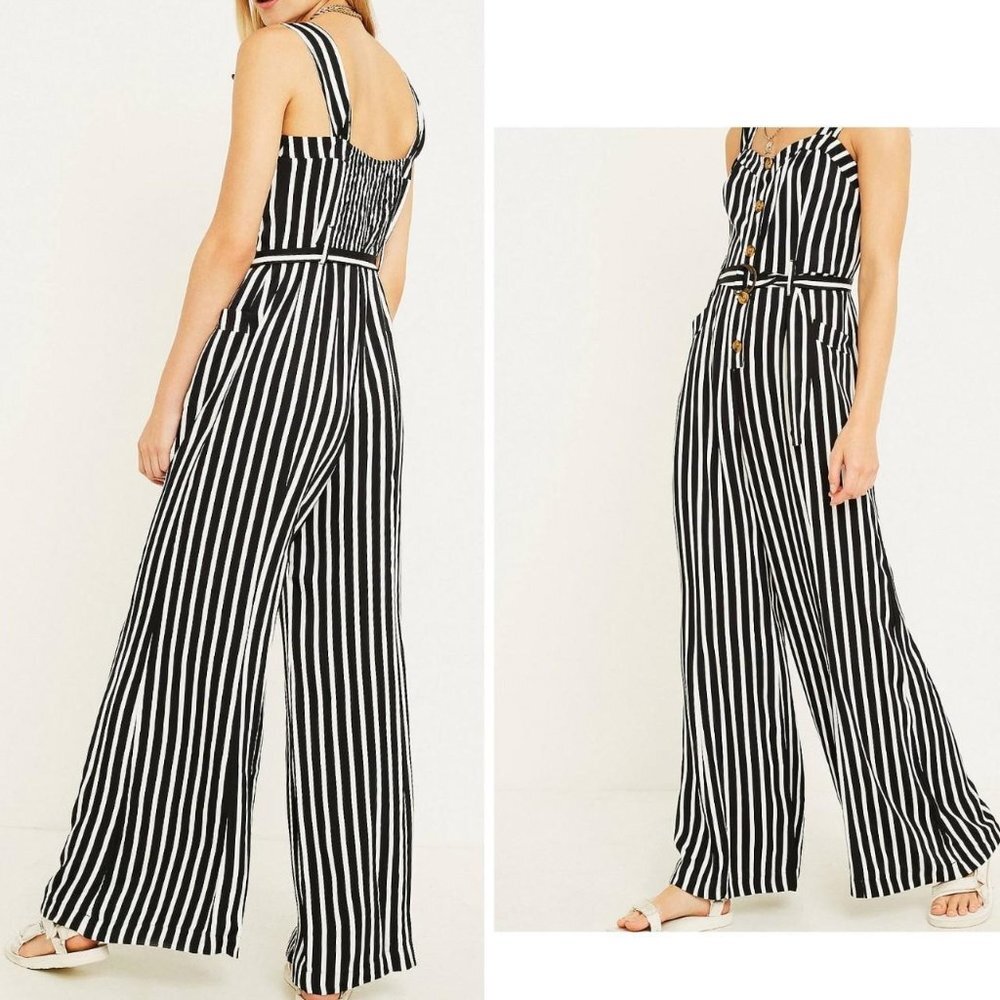 Free People City Girl Black Vertical Stripe Jumpsuit!!!